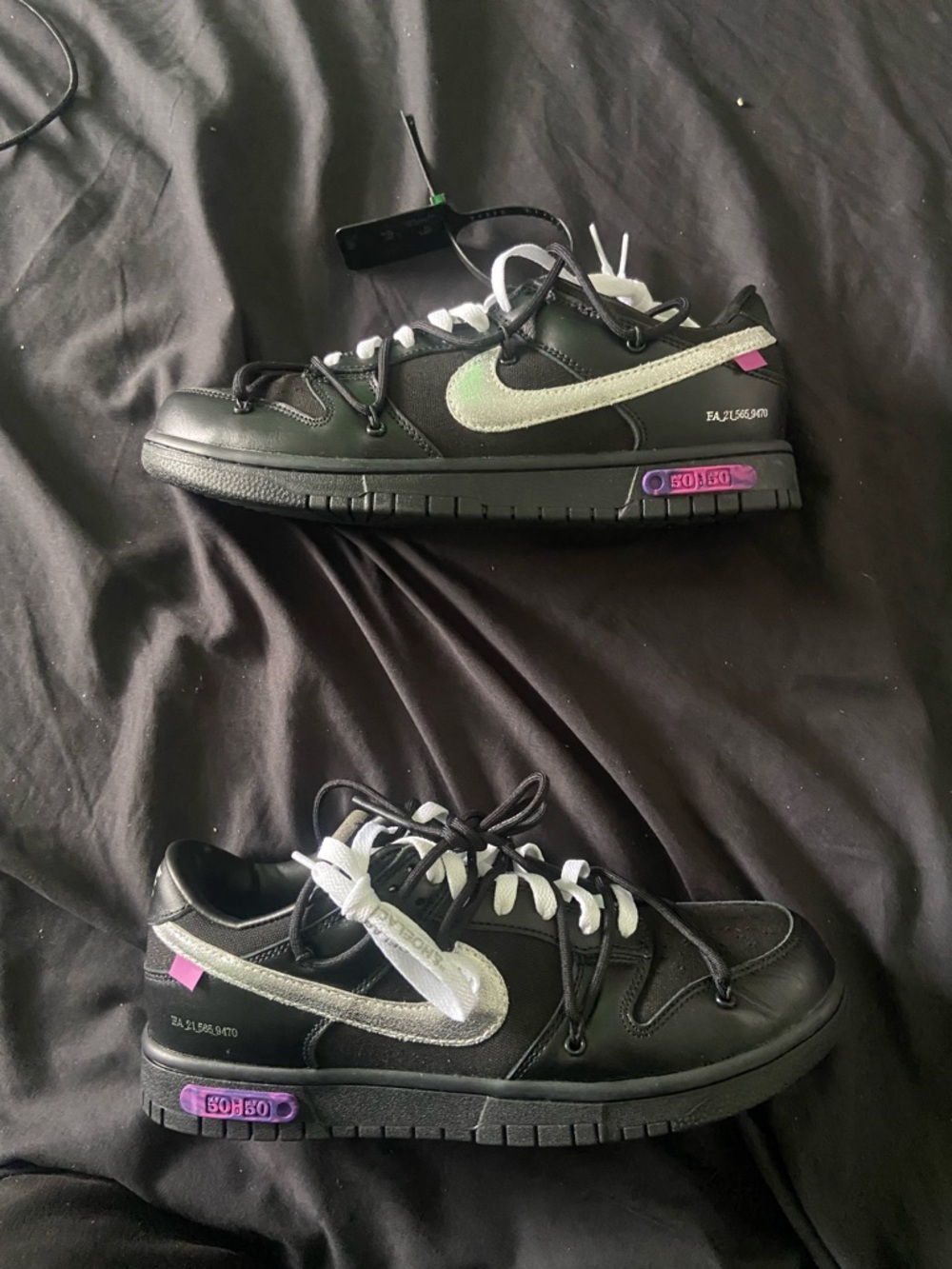 Nike Black Low-Top Sneakers with Iridescent Silver-Green Swoosh